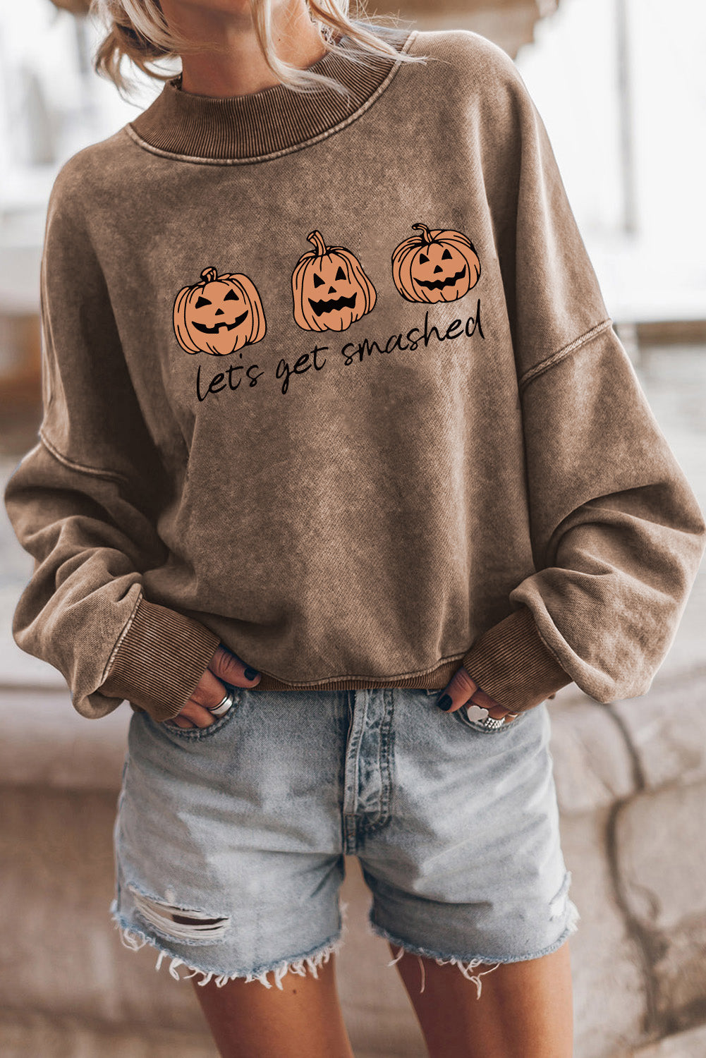 Brown Let's Get Smashed Halloween Pumpkin Graphic Sweatshirt Graphic Sweatshirts JT's Designer Fashion