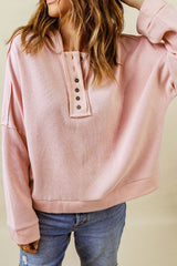 Pink Casual Button Solid Patchwork Trim Hoodie Sweatshirts & Hoodies JT's Designer Fashion