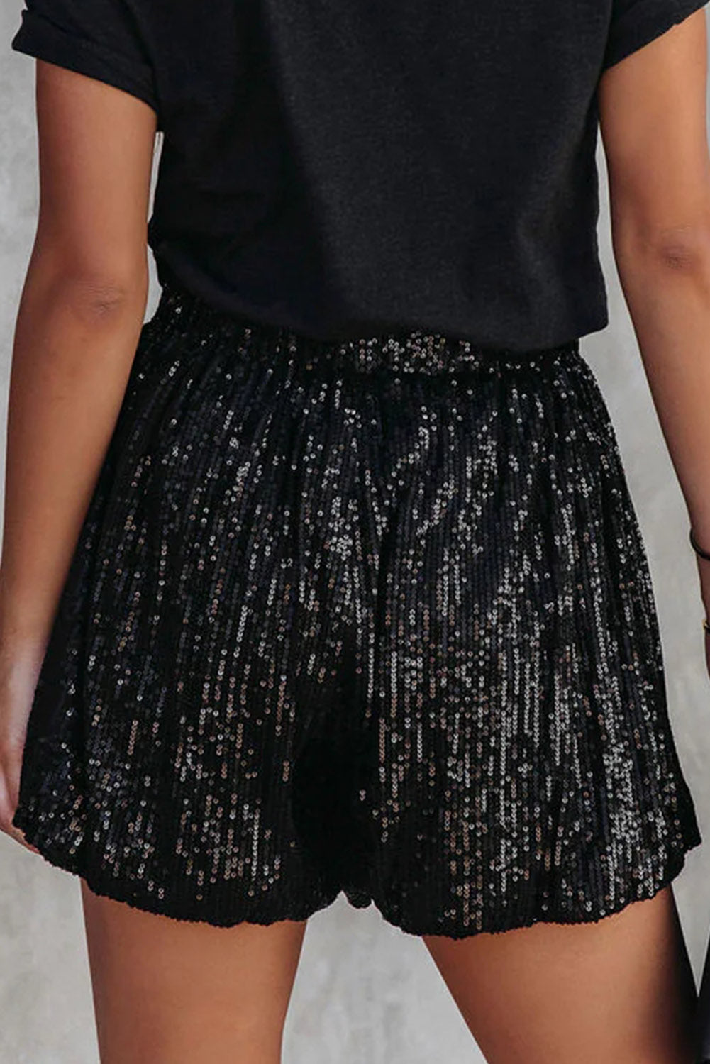 Black Sequin Straight Leg High Waist Casual Shorts Bottoms JT's Designer Fashion