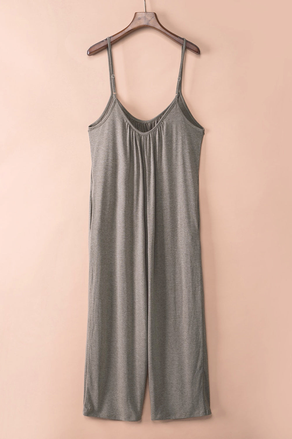Gray Spaghetti Straps Wide Leg Pocketed Jumpsuits Jumpsuits & Rompers JT's Designer Fashion