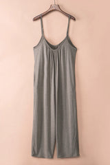 Gray Spaghetti Straps Wide Leg Pocketed Jumpsuits Jumpsuits & Rompers JT's Designer Fashion