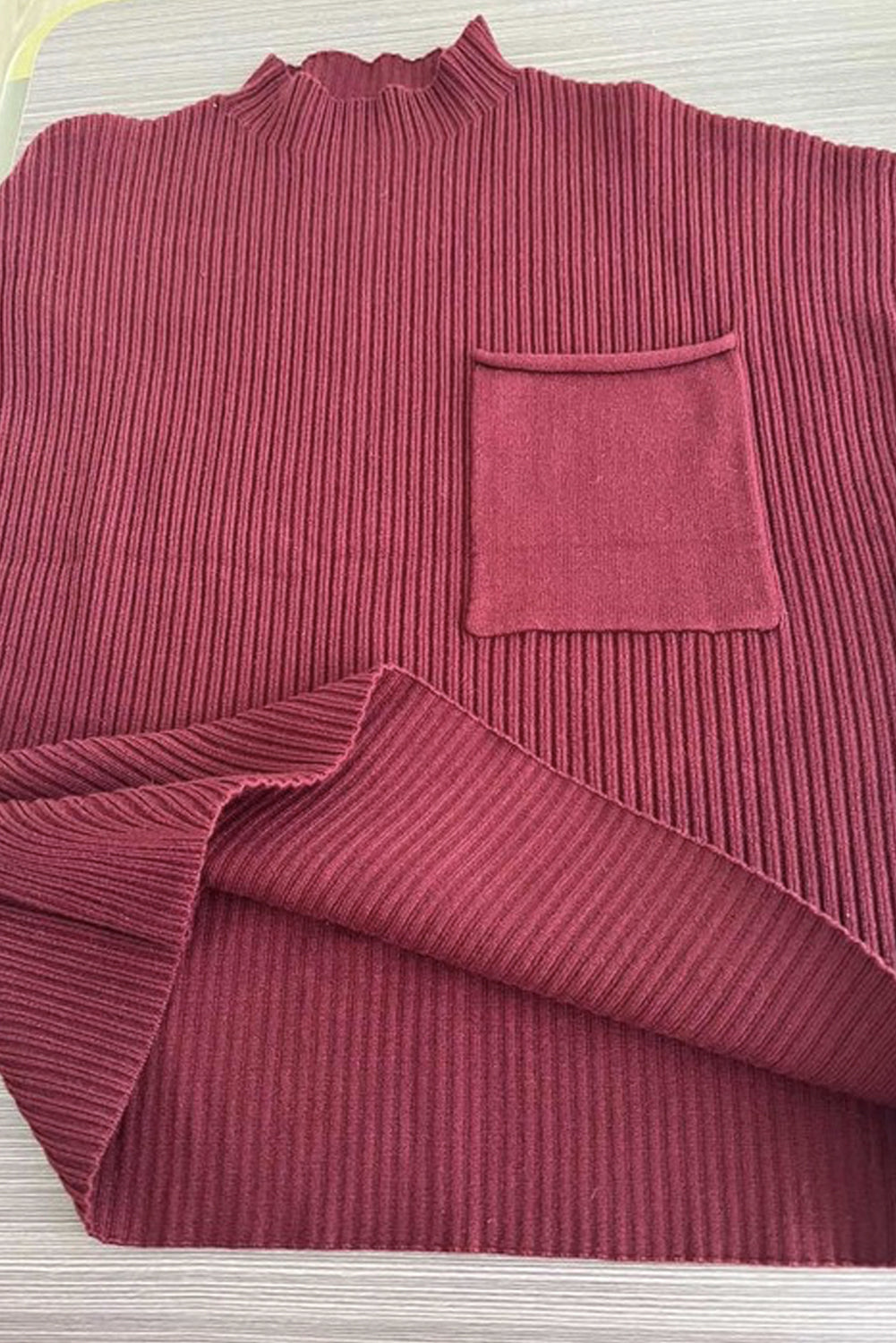 Mineral Red Patch Pocket Ribbed Knit Short Sleeve Sweater Sweaters & Cardigans JT's Designer Fashion
