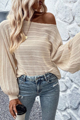 Apricot Lantern Sleeve Boat Neck Textured Knit Sweater Sweaters & Cardigans JT's Designer Fashion
