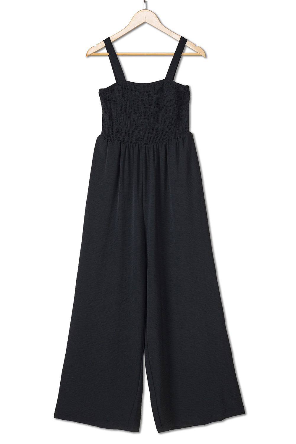 Black Smocked Sleeveless Wide Leg Jumpsuit with Pockets Jumpsuits & Rompers JT's Designer Fashion
