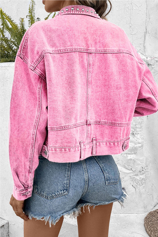 Barbie Style Pink Rivet Studded Pocketed Denim Jacket Denim jackets JT's Designer Fashion