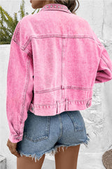 Barbie Style Pink Rivet Studded Pocketed Denim Jacket Denim jackets JT's Designer Fashion