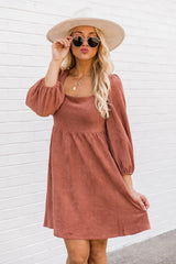 Brown Suede Square Neck Flared Dress Dresses JT's Designer Fashion